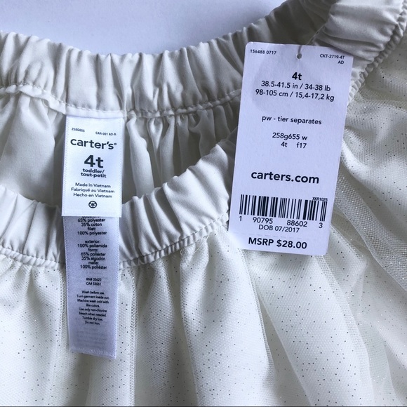 NWT-Carter’s White Sparkle Tutu Skirt 4-5T - Picture 5 of 7
